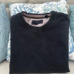 Ted Baker Men's Charcoal Gray Herringbone Crewneck Sweater with Contrast Trim